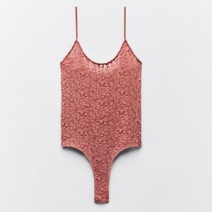 Zara Pink Lace Mesh Bodysuit